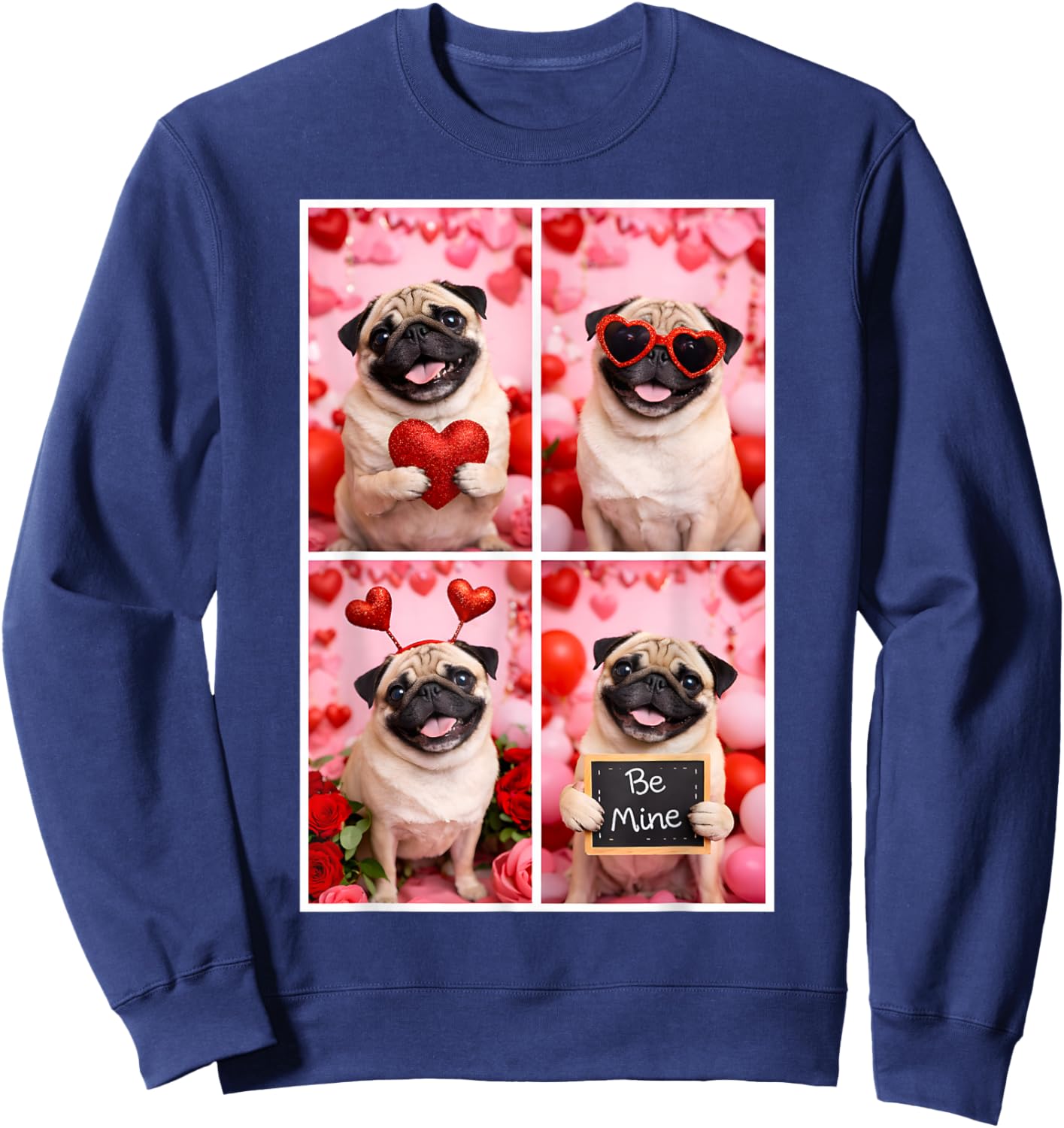 Photobooth Pug Valentines Day Dog Love Sweatshirt - Sweatshirt | Navy