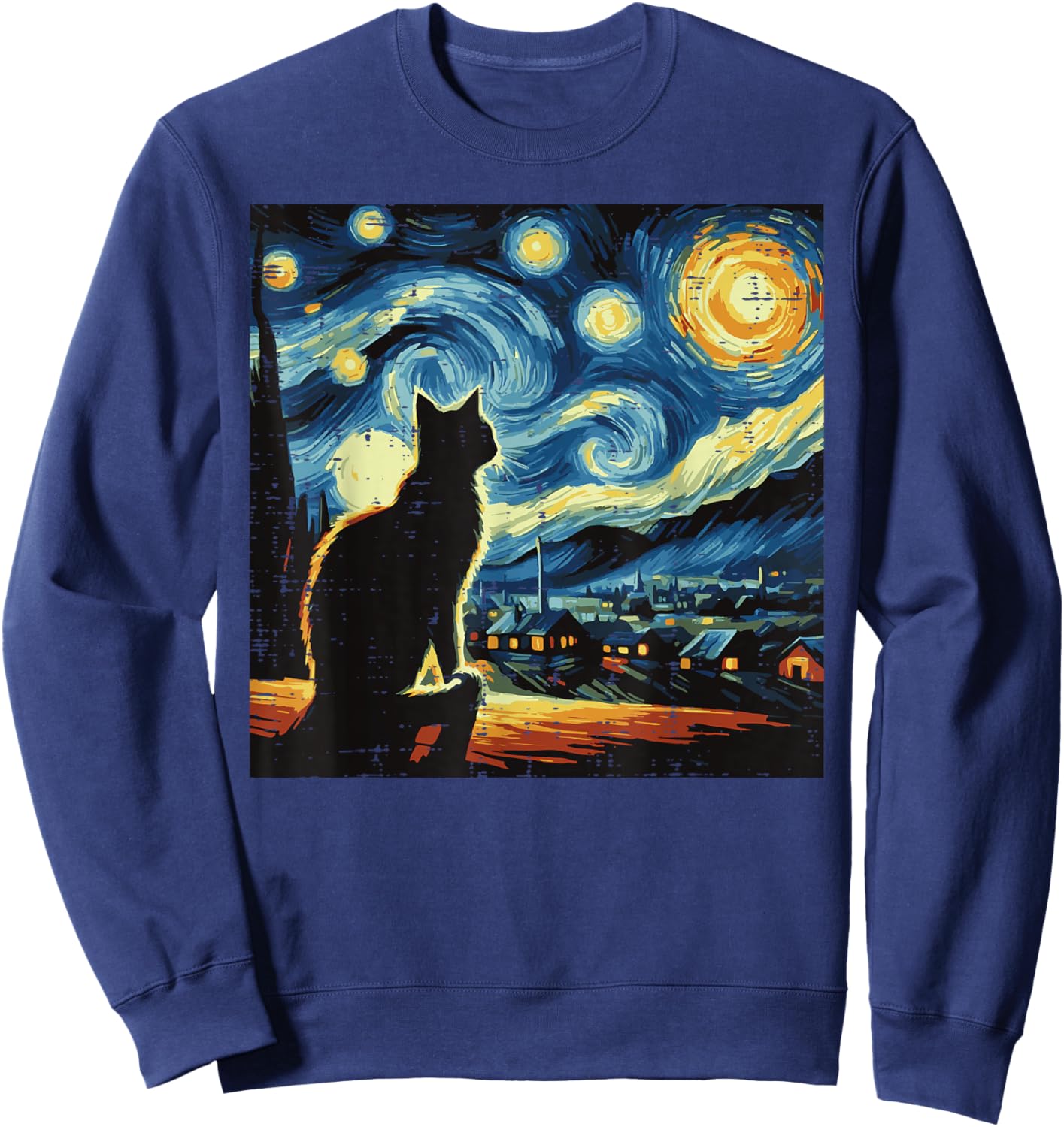Cat Starry Night Van Gogh Kitty Painting Art Women Men Kids Sweatshirt - Sweatshirt | Navy