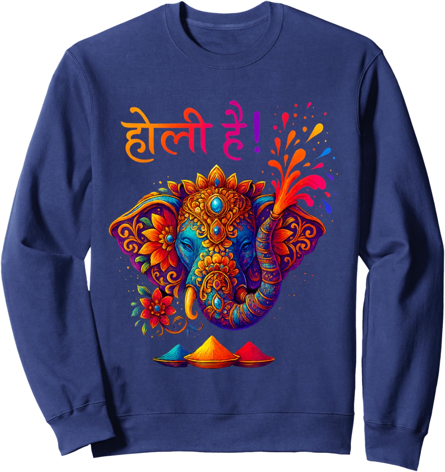 Happy Holi Festival India Hindu Colors Spring Elephant Women Sweatshirt - Sweatshirt | Navy