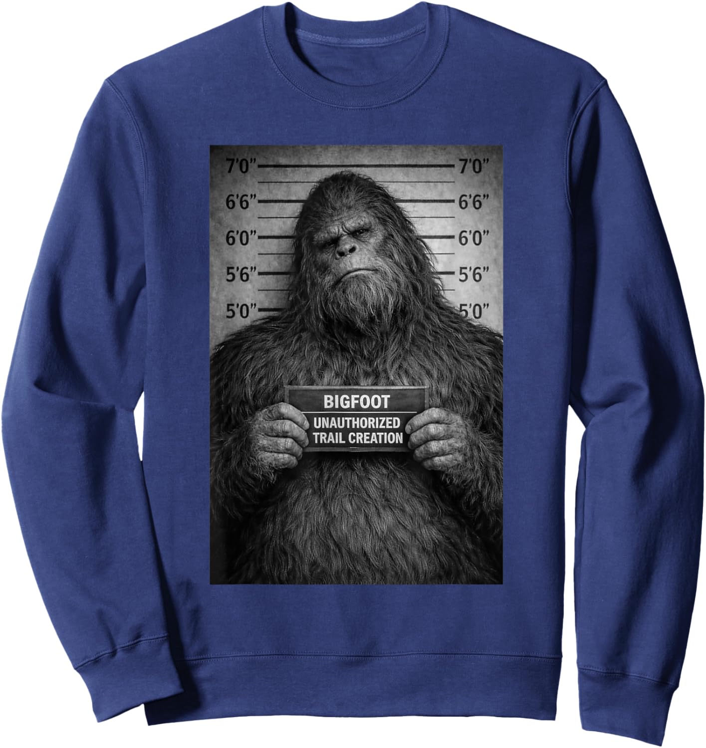 Sasquatch Mugshot Outdoor Humor Design Sweatshirt - Sweatshirt | Navy