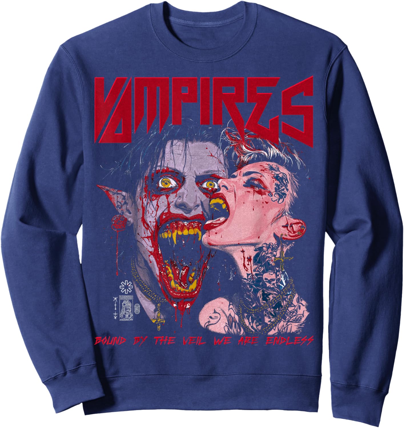 Spooky Halloween Vampire Couple Vintage Horror Goth Punk Alt Sweatshirt - Sweatshirt | Navy
