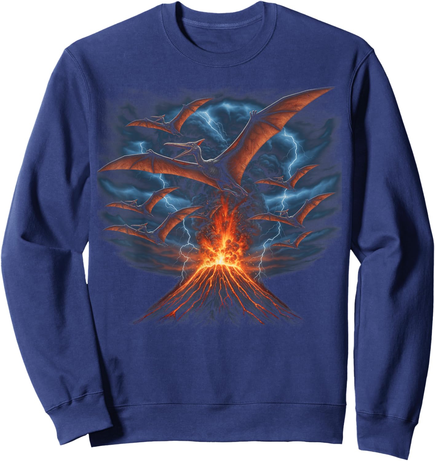 Pterodactyl Volcano Flight Realistic Dinosaur Jurrasic Art Sweatshirt - Sweatshirt | Navy