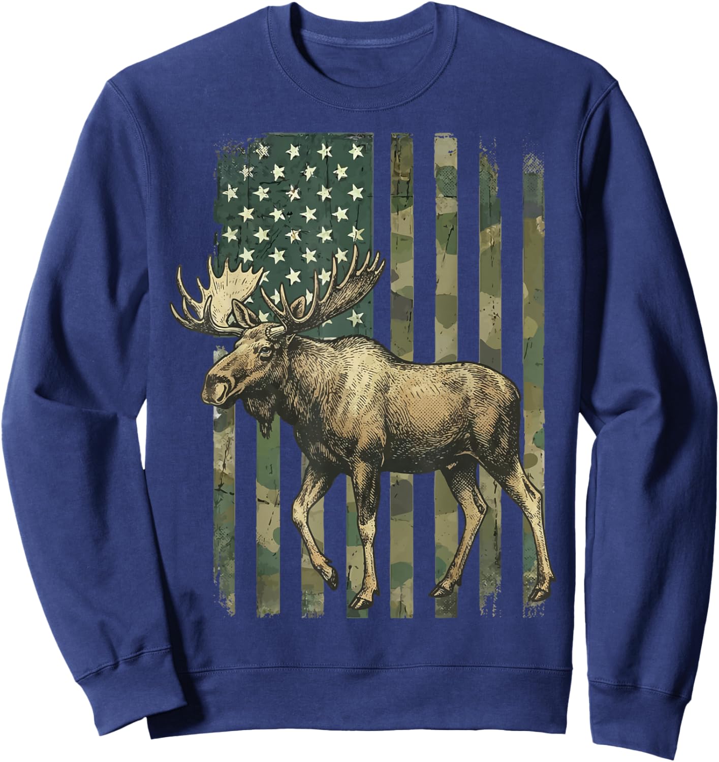 Moose USA Flag Alaska Wildlife Sweatshirt - Sweatshirt | Navy