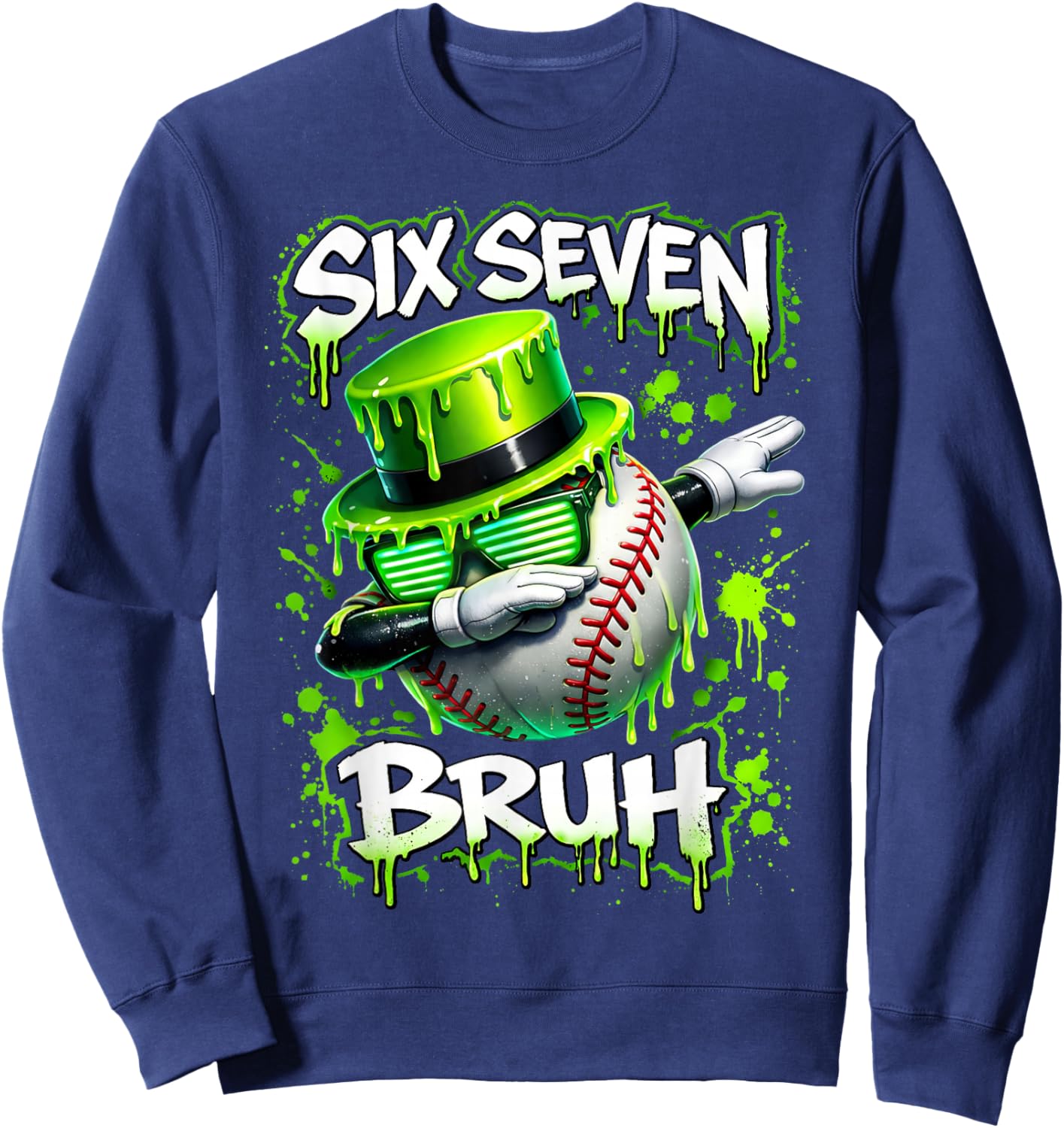 Six Seven Bruh Dabbing St Patricks Day Baseball Teens Boys Sweatshirt - Sweatshirt | Navy