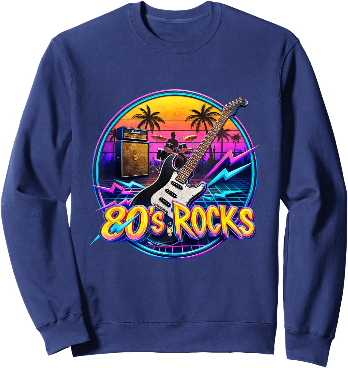 Vintage 80's Rock Bands Eighties 80s Party Music Band Sweatshirt - Sweatshirt | Navy