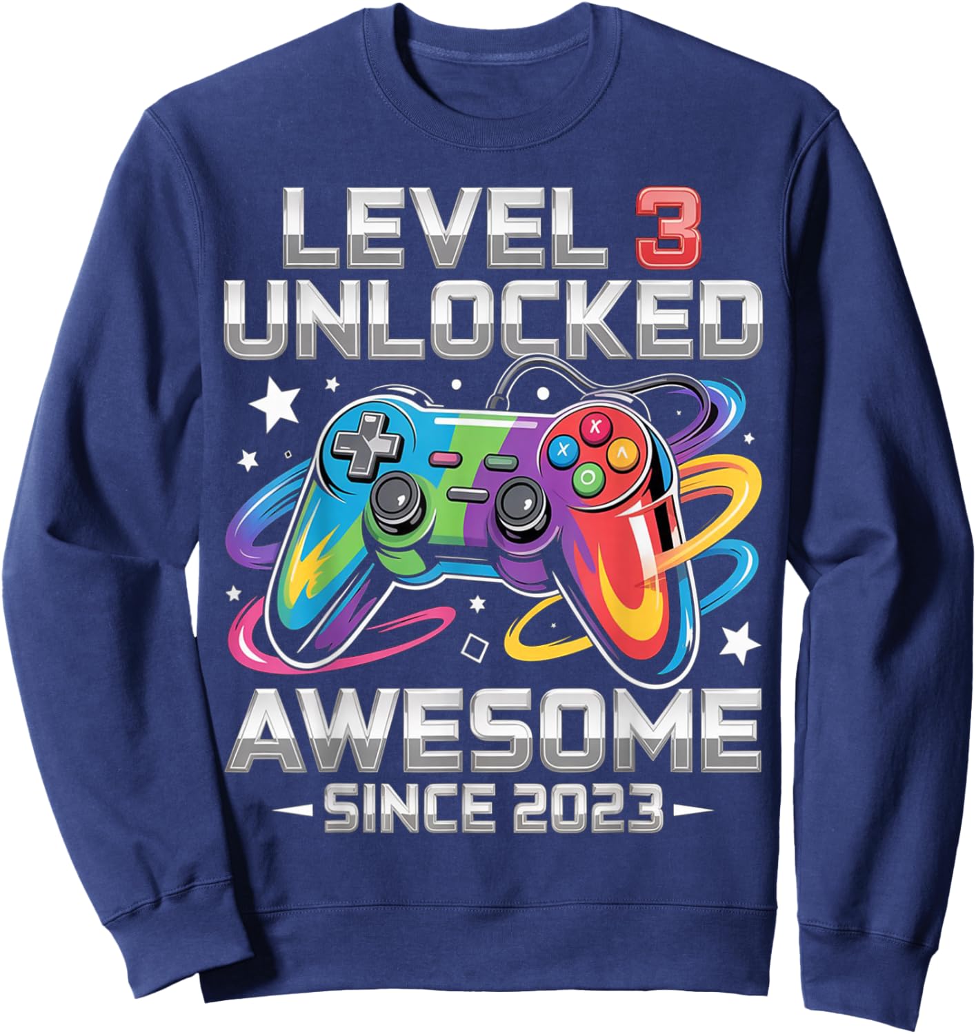 Level 3 Unlocked Awesome Since 2023 3th Birthday Gaming Sweatshirt - Sweatshirt | Navy