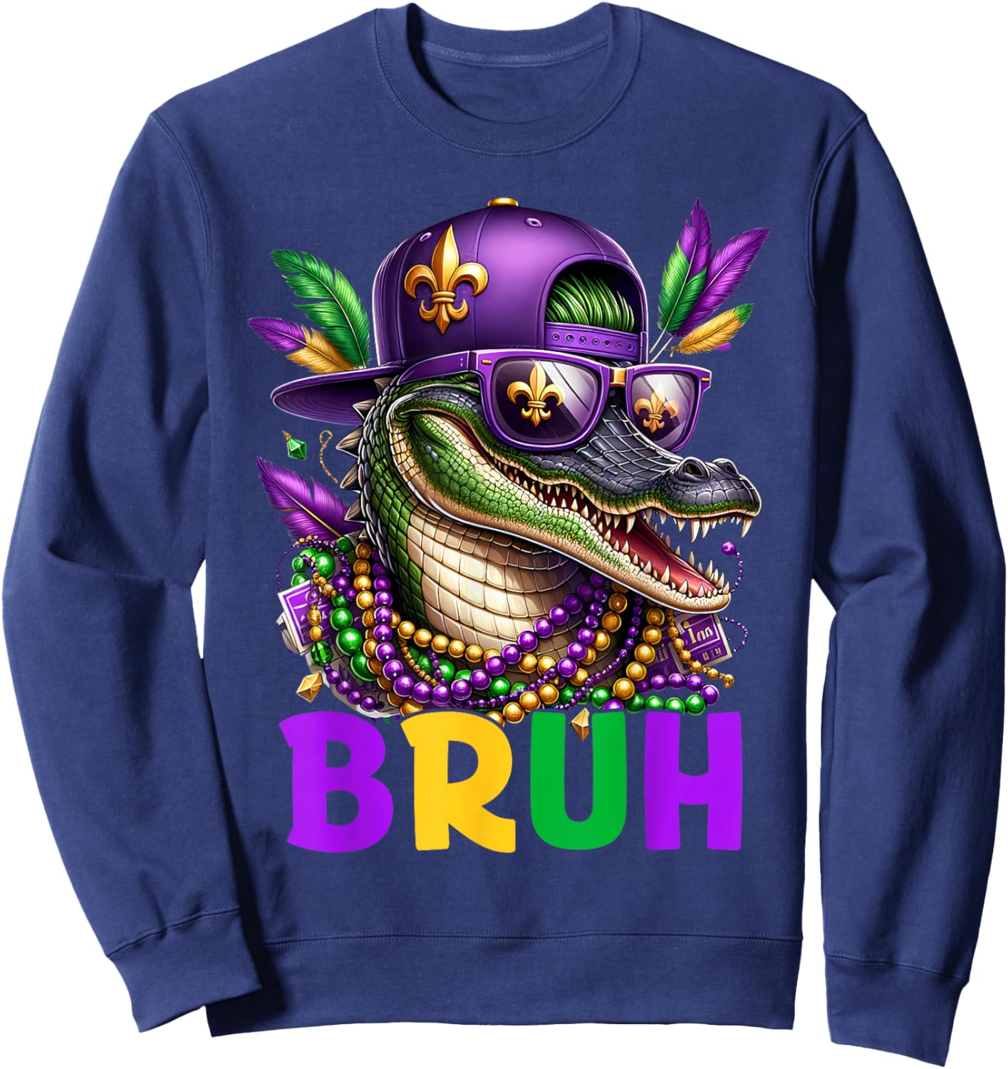 Mardigator Alligator Bruh Mardi Gras Costume Teens Boys Kids Sweatshirt - Sweatshirt | Navy