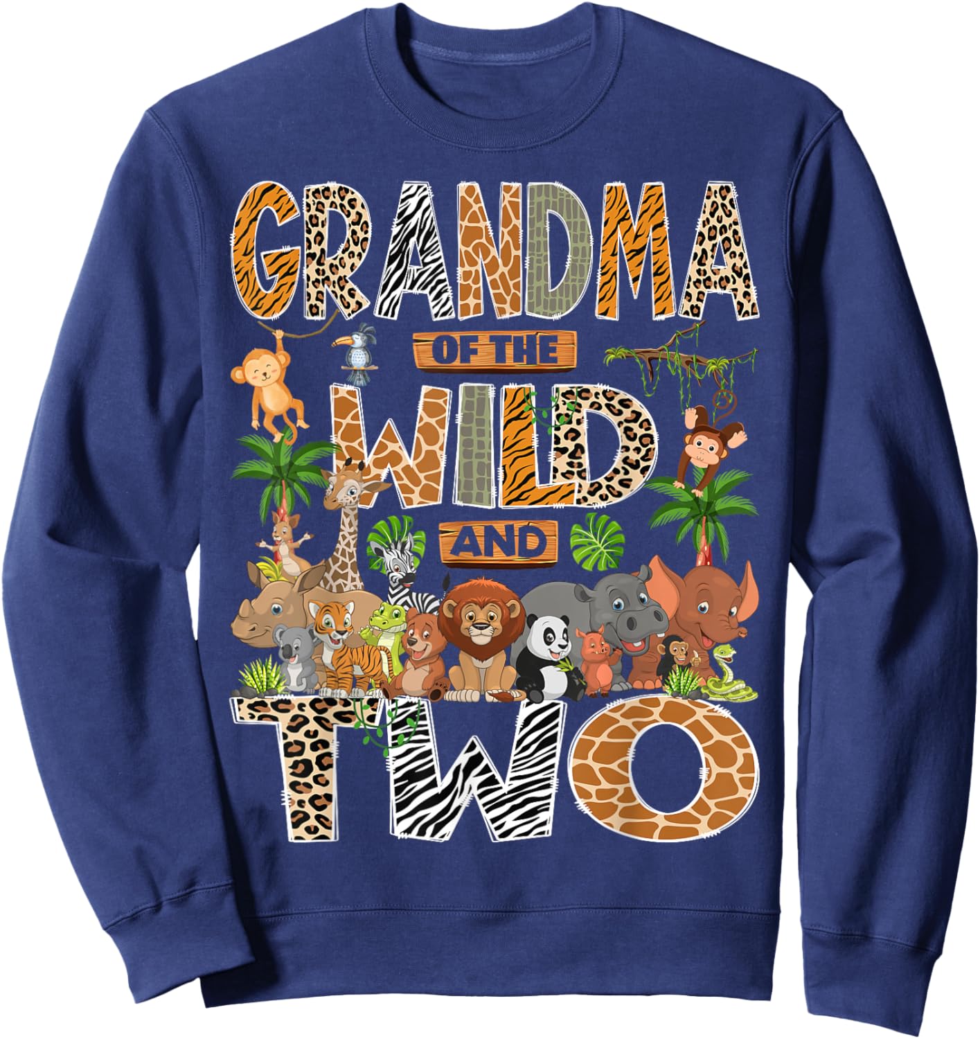 Grandma of The Wild & Two 2nd Birthday Boy Safari Jungle Sweatshirt - Sweatshirt | Navy