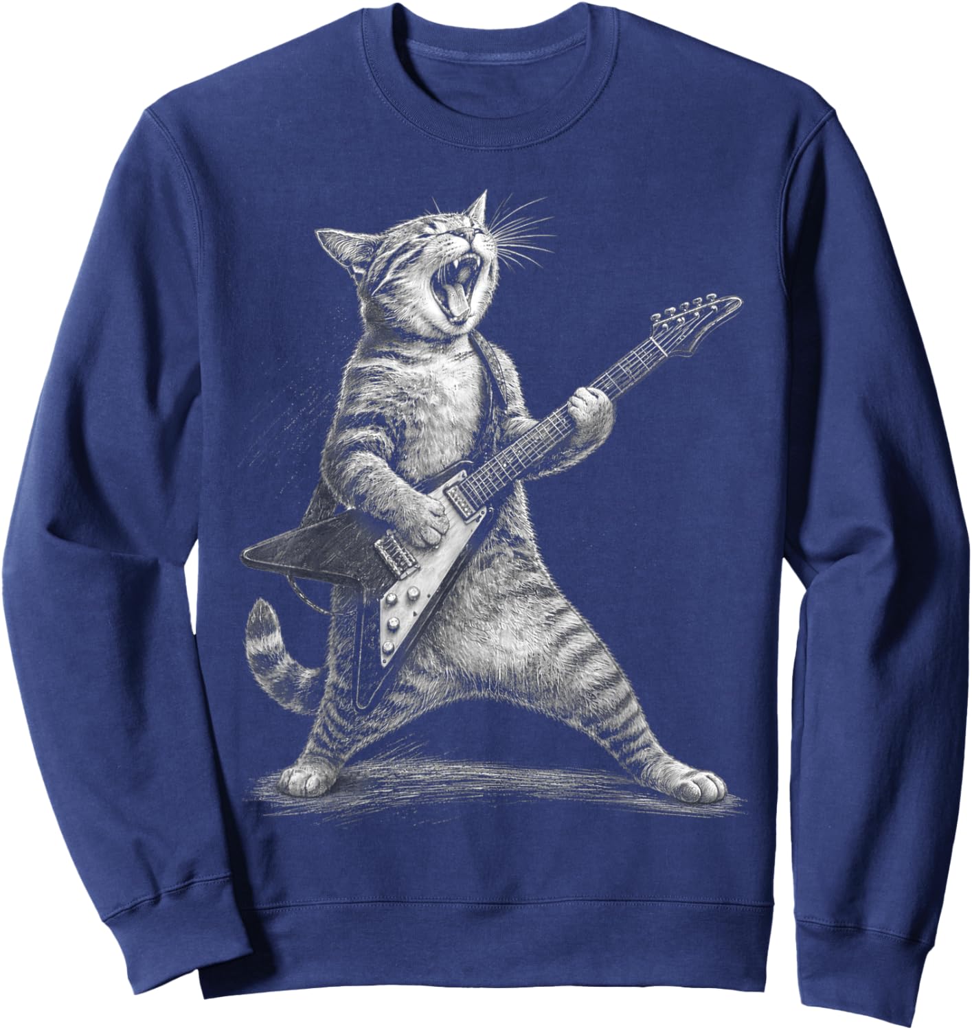 Funny Cat Playing Guitar Rock Sarcastic Men Women Kids Sweatshirt - Sweatshirt | Navy