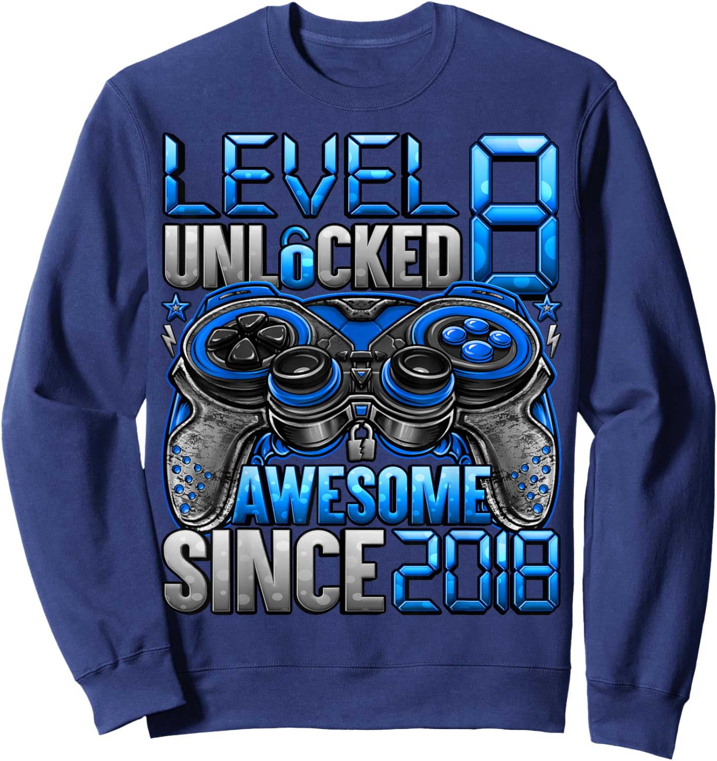 Level 8 Unlocked 8 Year Old Gifts for Boys 8th Birthday Boy Sweatshirt - Sweatshirt | Navy