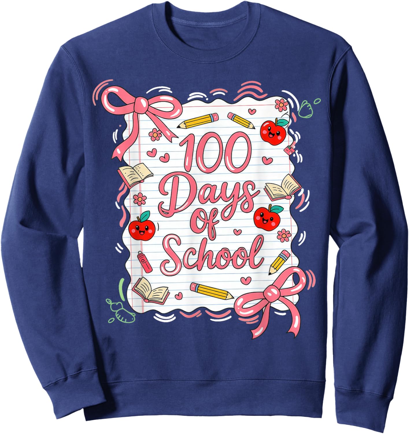 100 Days of School Coquette Bow for Girls 100th Day Teacher Sweatshirt - Sweatshirt | Navy