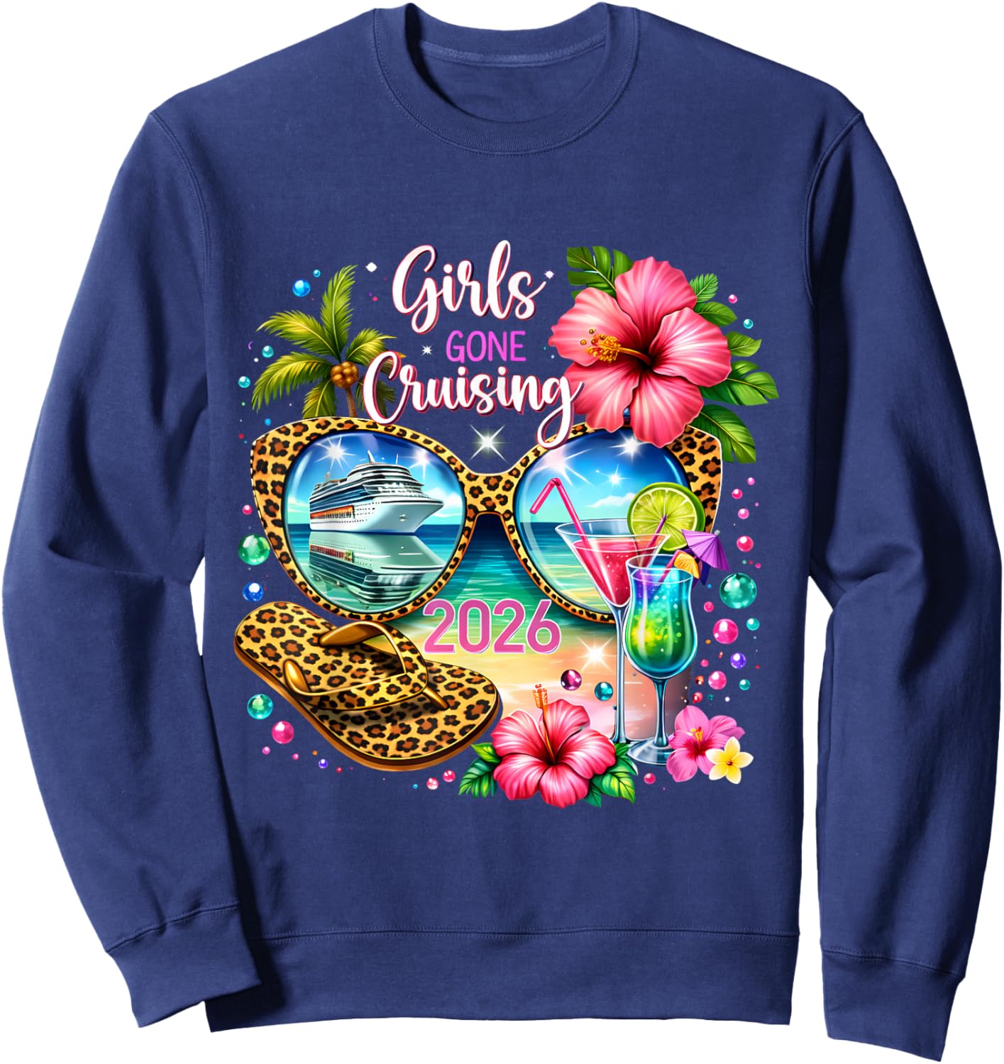 Girls Gone Cruising 2026 Tropical Vacation Party Trip Sweatshirt - Sweatshirt | Navy