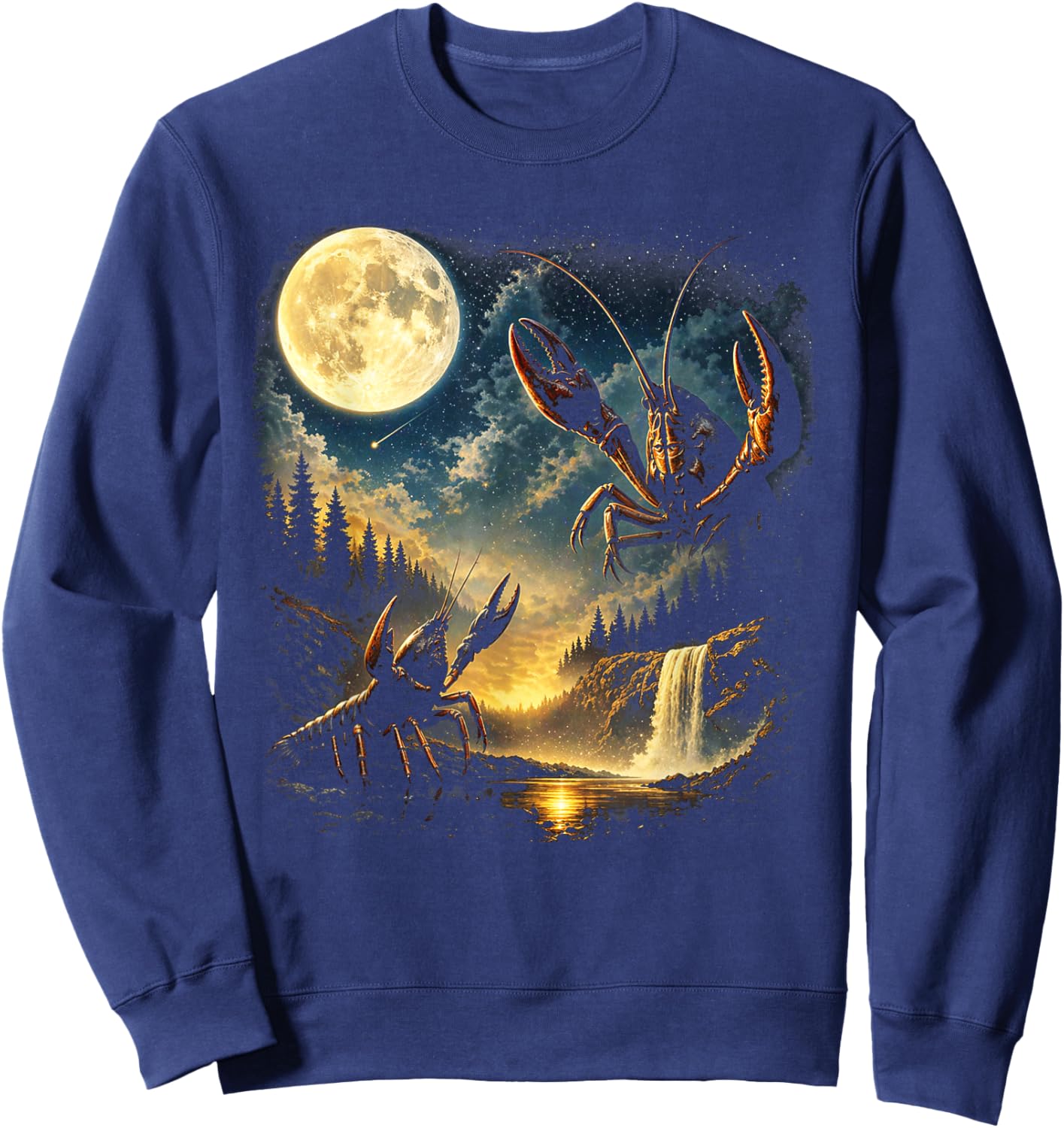 Vintage Three Crawfish Moon Crawfish Howling to The Moon Sweatshirt - Sweatshirt | Navy