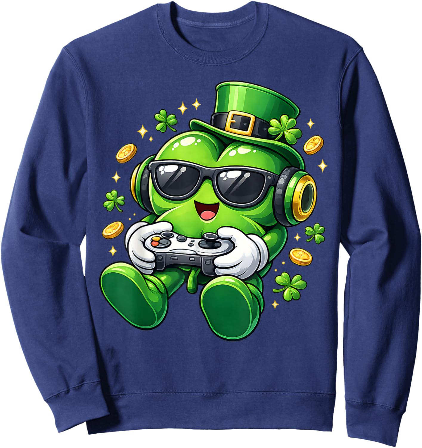 Video Game Shamrock St Patricks Day Gamer Boys Kids Gaming Sweatshirt - Sweatshirt | Navy
