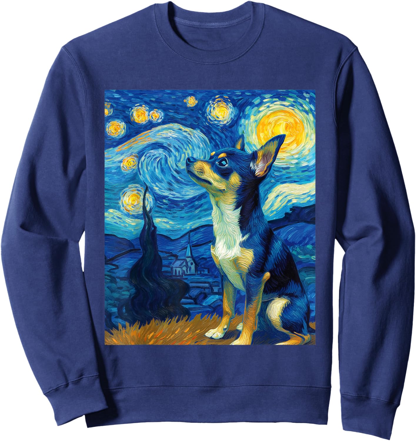 Chihuahua Dog Van Gogh Starry Night Graphic Sweatshirt - Sweatshirt | Navy