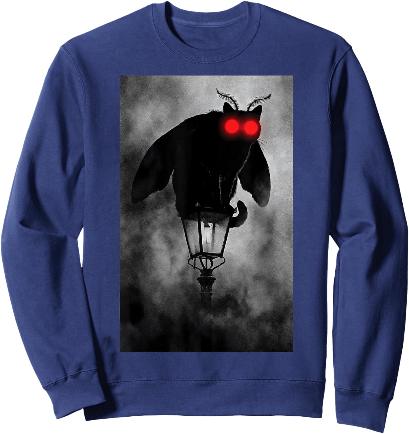 Mothman Cat Cryptid Mashup Red Eyes Gothic Folklore Sweatshirt - Sweatshirt | Navy