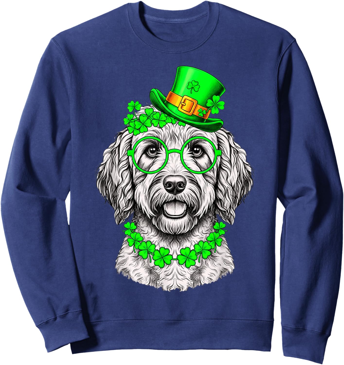St Patricks Day Goldendoodle Dog Shamrock Hat Sweatshirt - Sweatshirt | Navy