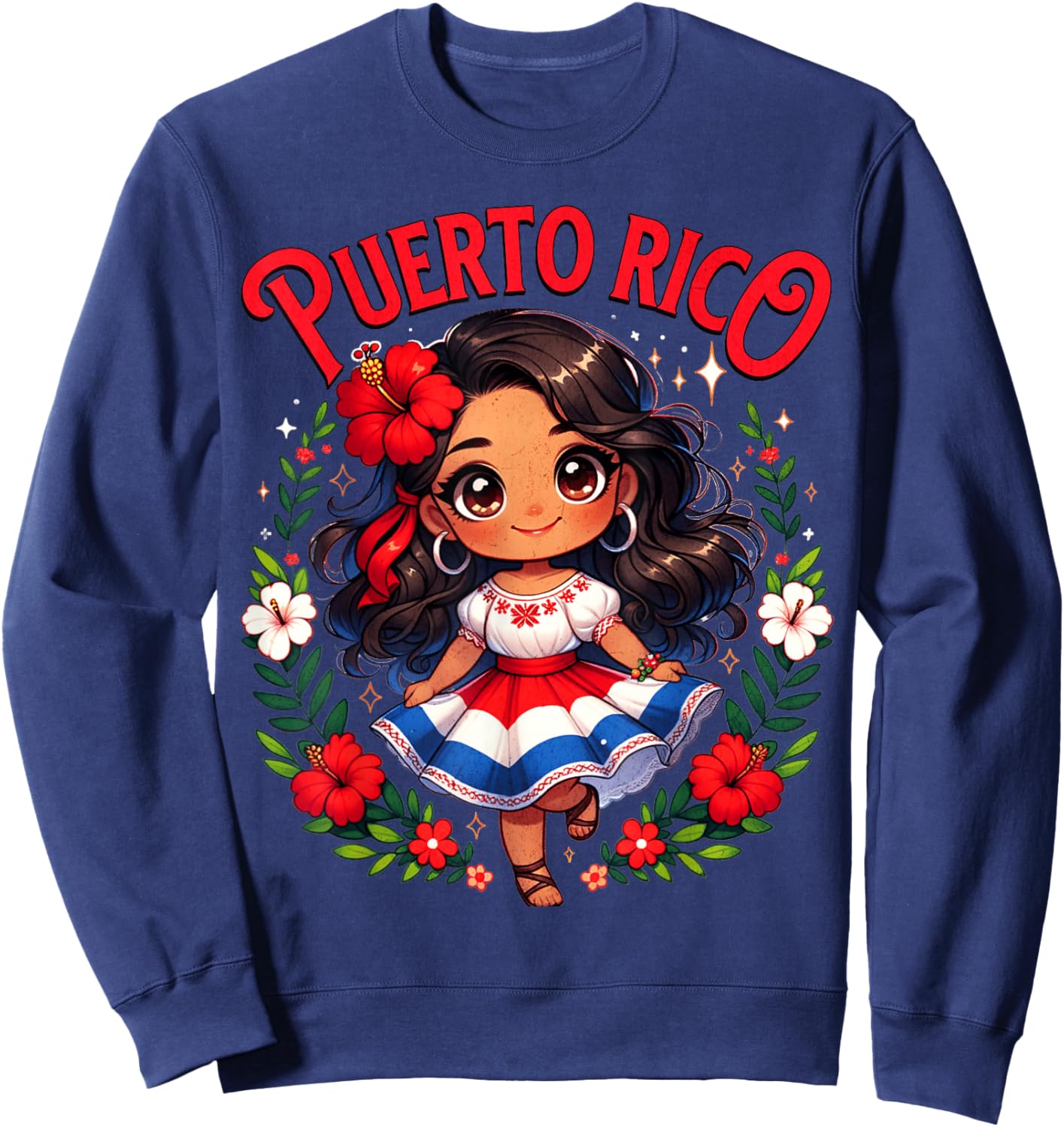Puerto Rican Girl Culture Pride Cute Girl Traditional Dress Sweatshirt - Sweatshirt | Navy