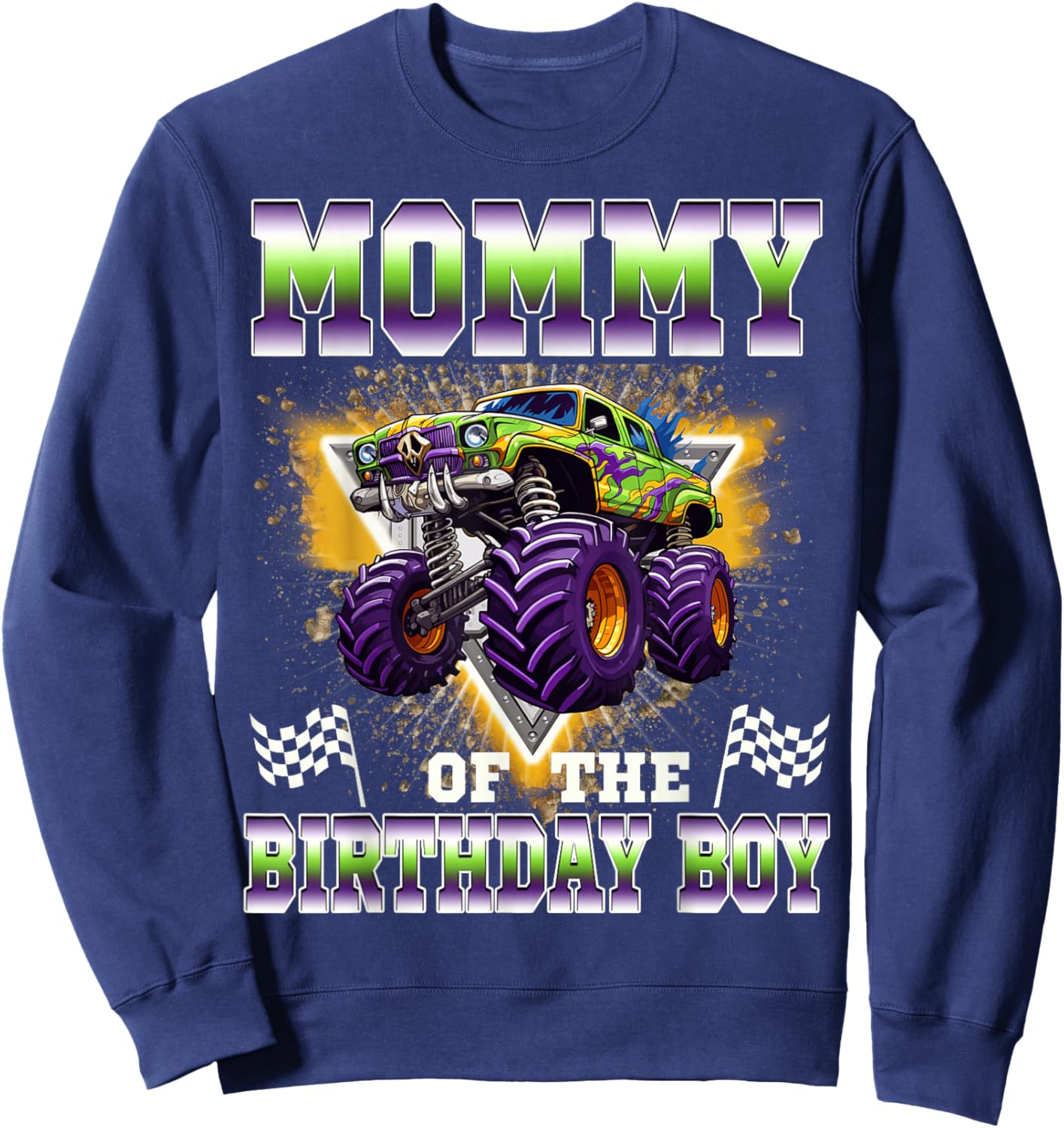 Mommy of The Birthday Boy Monster Truck Birthday Family Sweatshirt - Sweatshirt | Navy