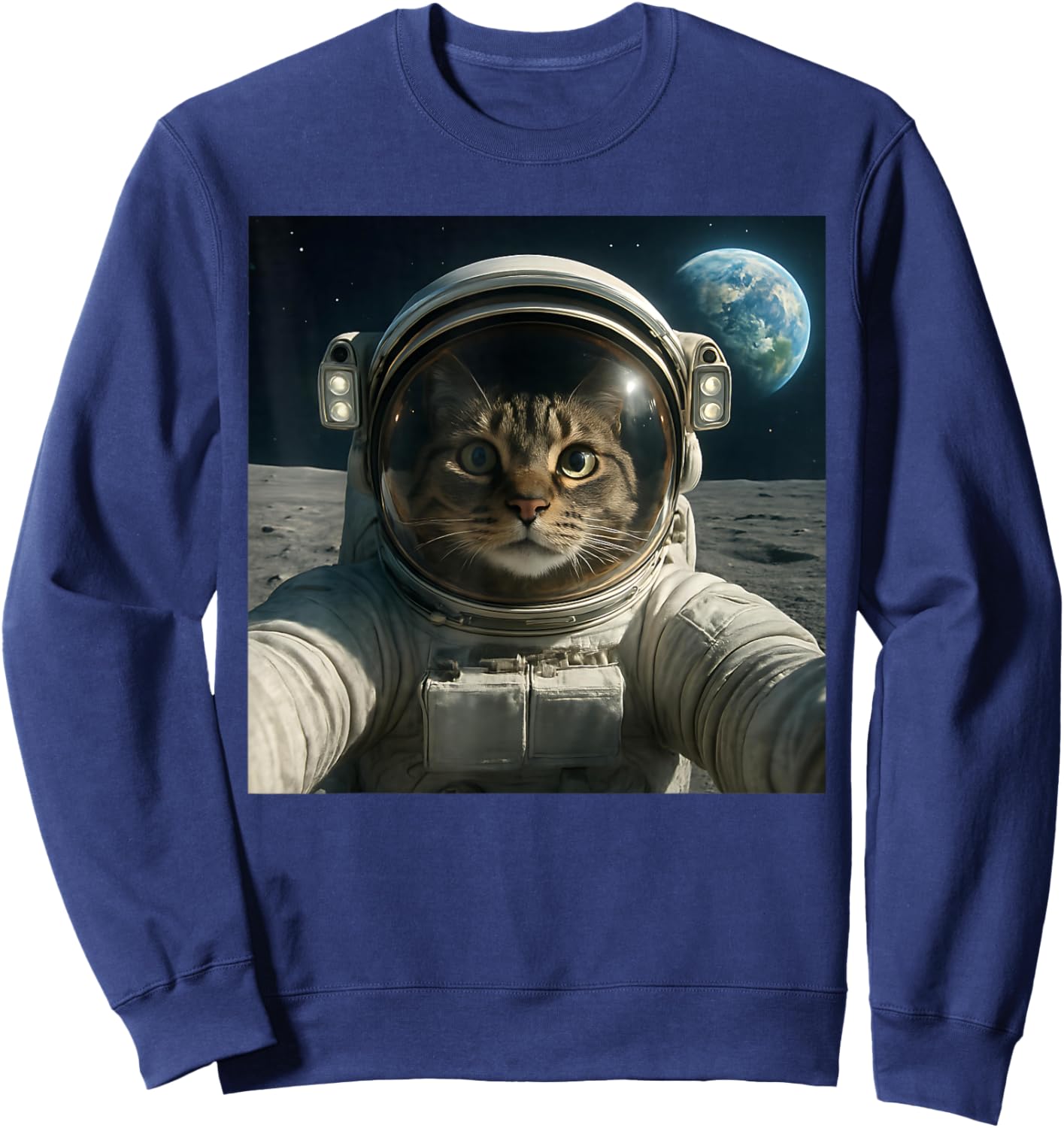 Funny Outer Space Cat Astronaut Meme Planet Sweatshirt - Sweatshirt | Navy