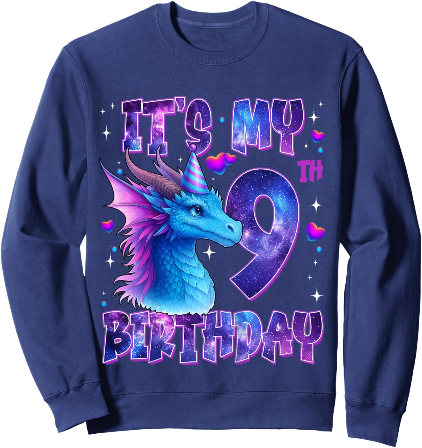 It's My 9th Birthday Dragon Party Cute Girls Dragons Theme Sweatshirt - Sweatshirt | Navy