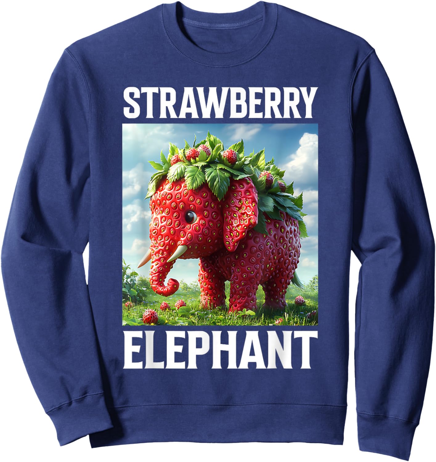 Strawberry Elephant Cute Whimsical Animal Art Sweatshirt - Sweatshirt | Navy