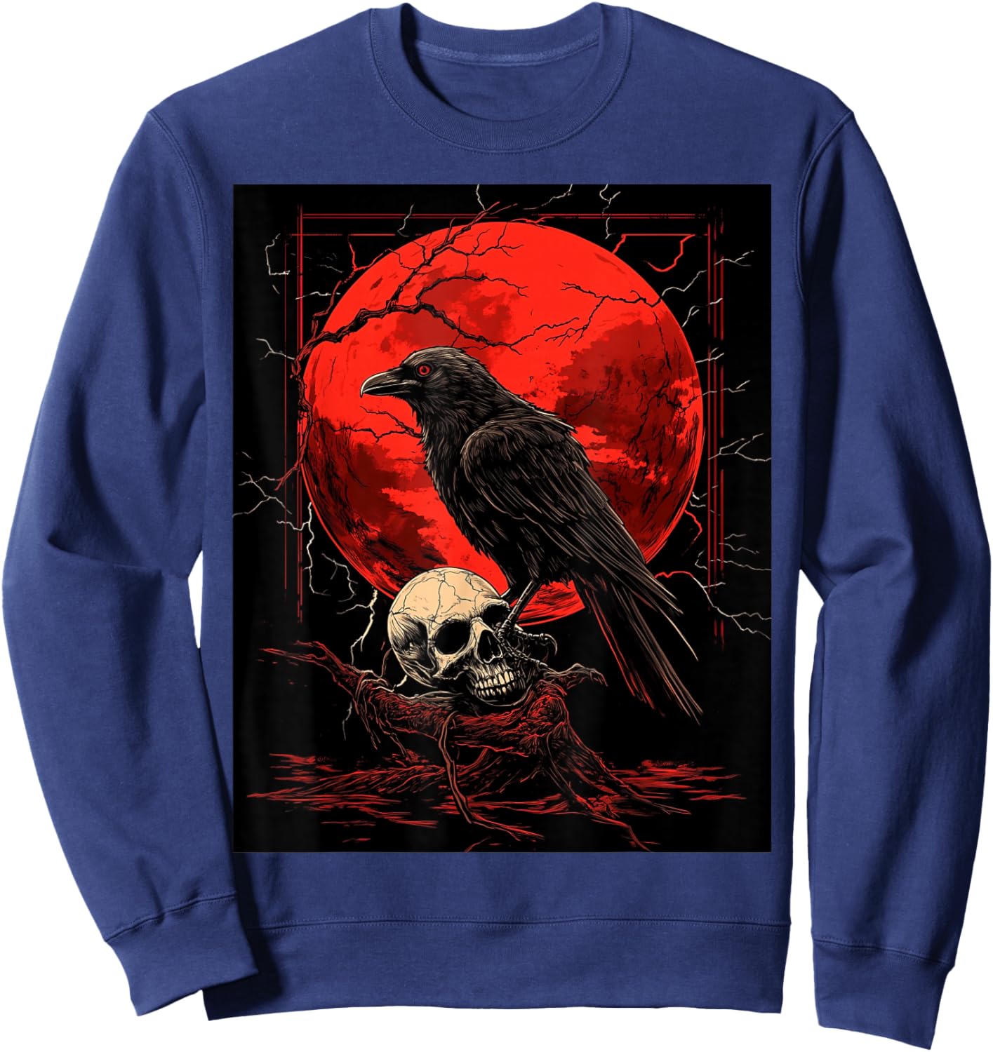 Raven Skull Moon Men Black Gothic Women Black Crow Sweatshirt - Sweatshirt | Navy