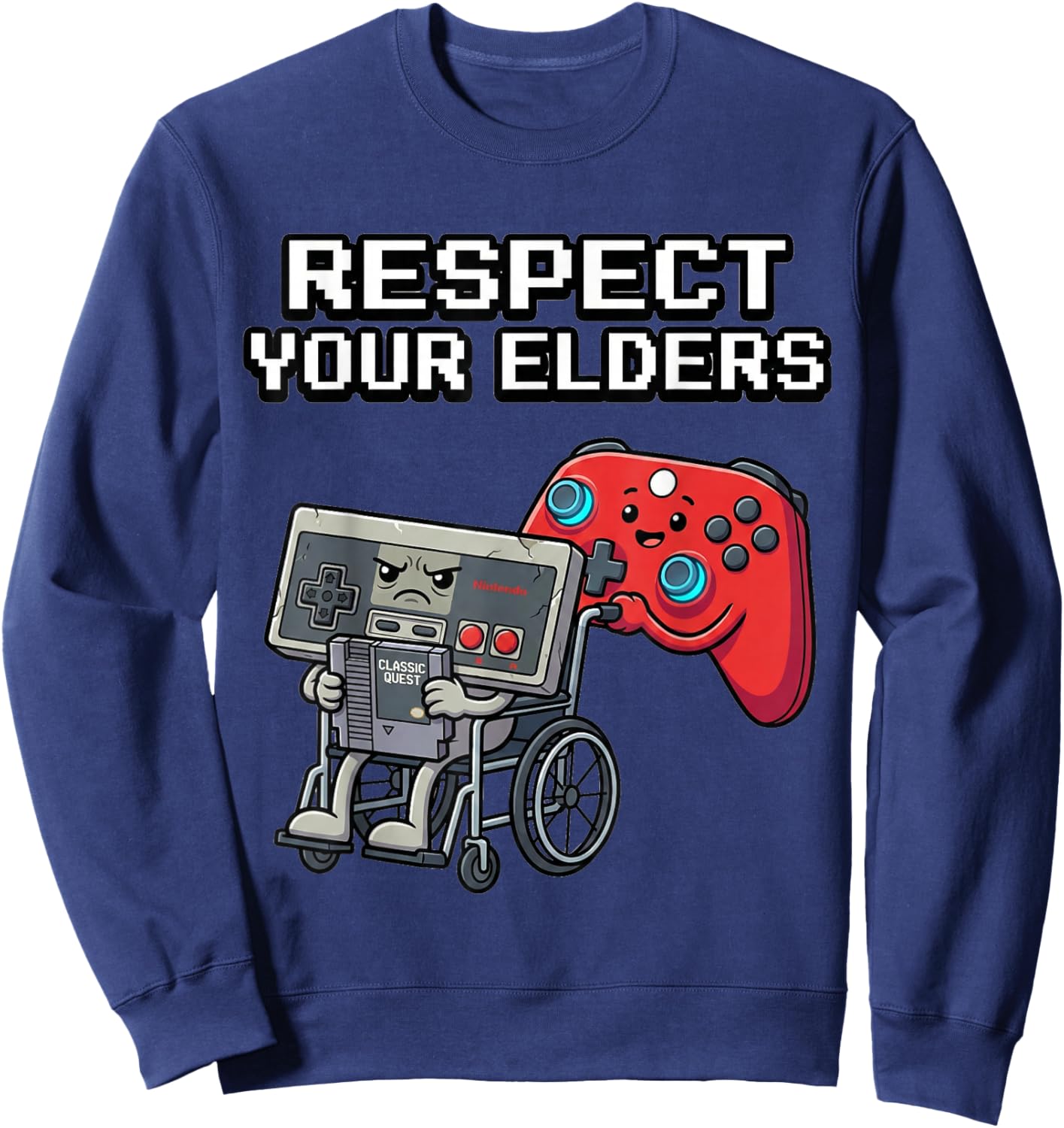 Respect Your Elders Retro Gaming Funny Gamer Controller 80s Sweatshirt - Sweatshirt | Navy