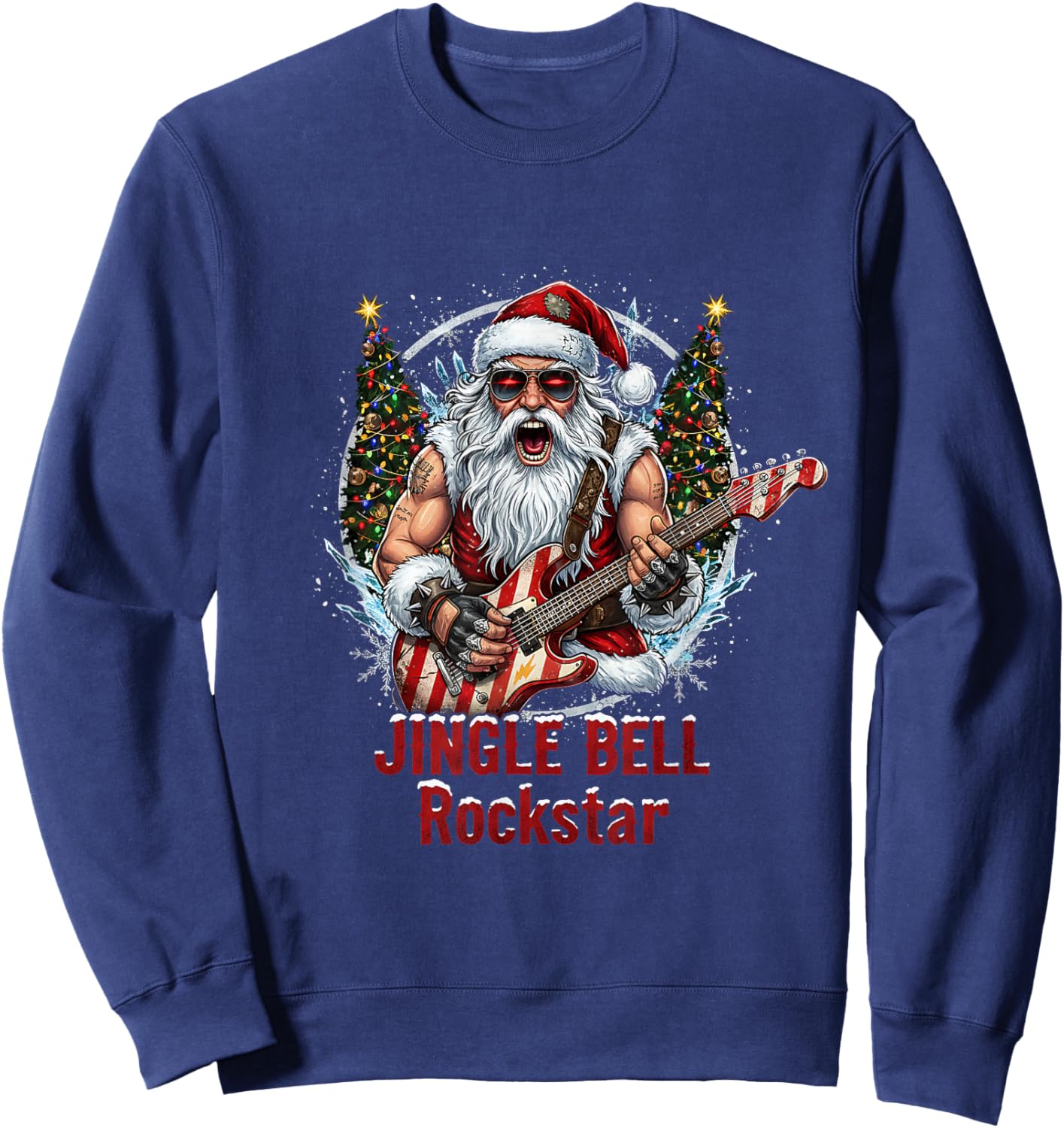 Christmas Vibe Retro Rockin Santa Jingle Bell Rock Sweatshirt - Sweatshirt | Navy