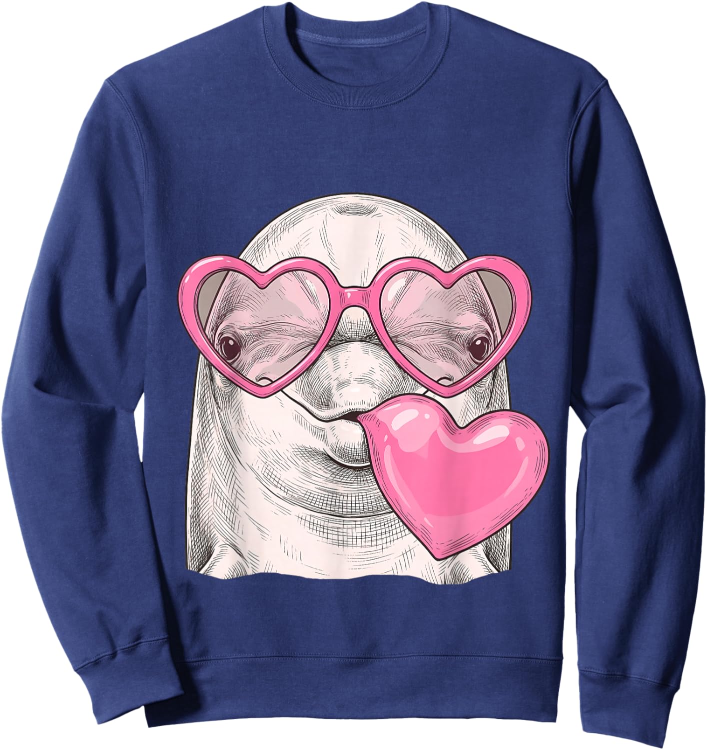 Cute Dolphin Blowing Pink Valentine Heart Bubble Gum Sweatshirt - Sweatshirt | Navy