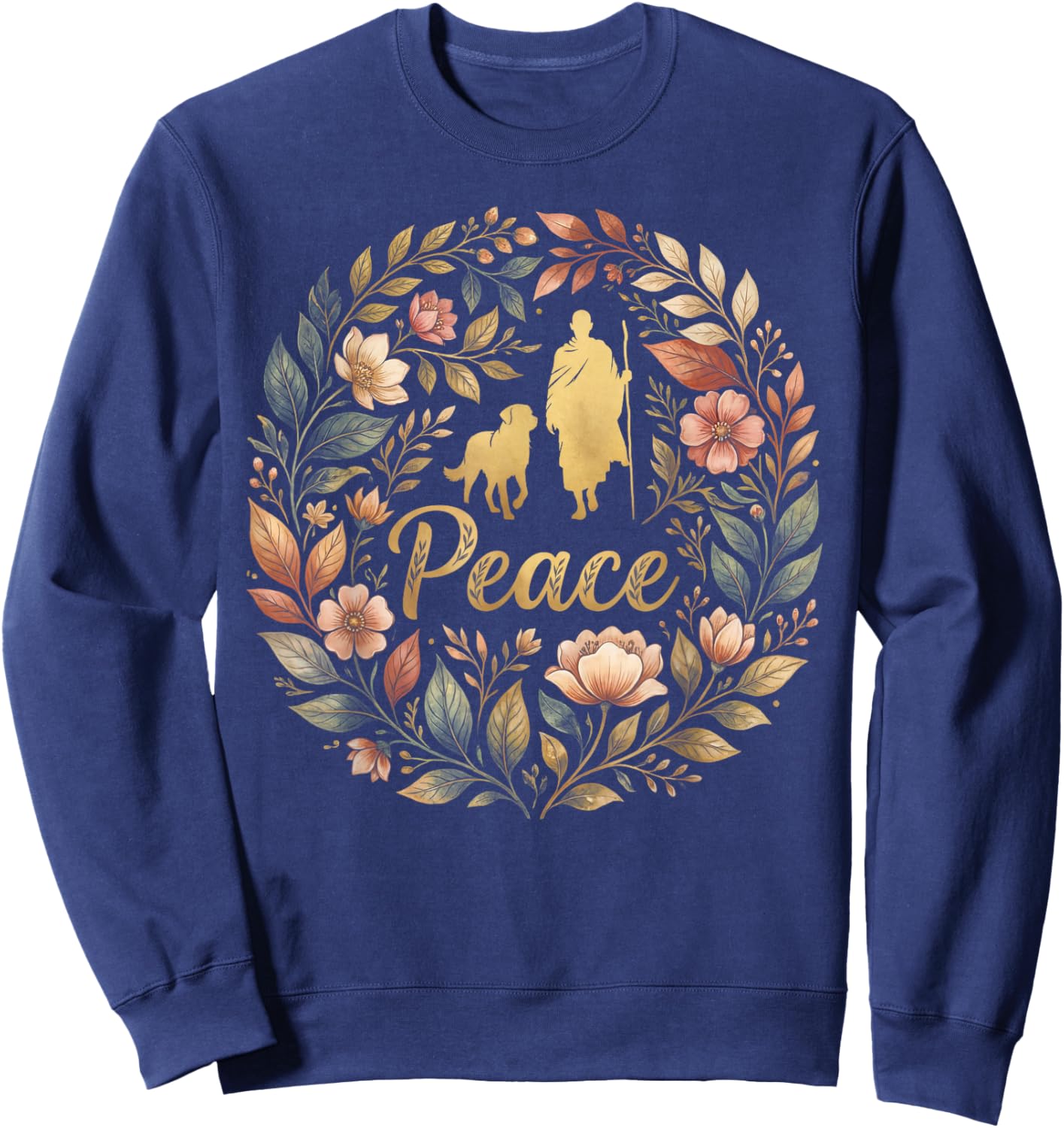 Retro Walk for Peace Monks with Aloka Dog Minimalist Zen Art Sweatshirt - Sweatshirt | Navy