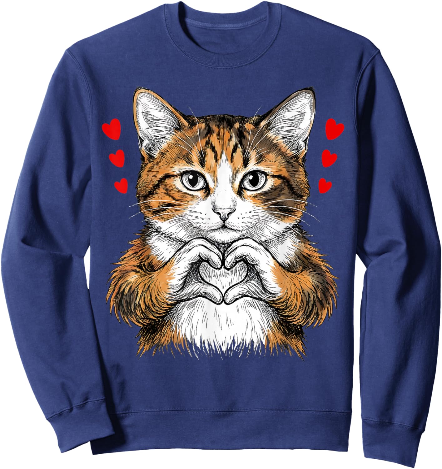 Cat Making Heart Sign Valentine Day Cute Kitten Love Cats Sweatshirt - Sweatshirt | Navy