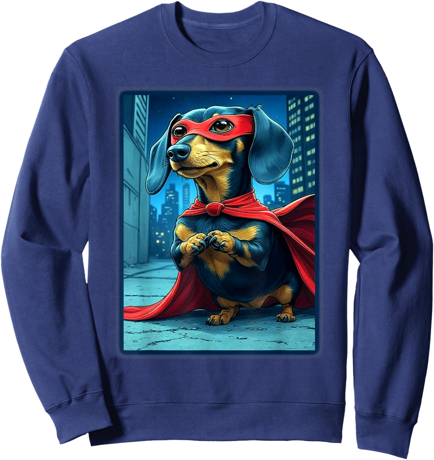 Super Dachshund Cute Superhero Doggie Sweatshirt - Sweatshirt | Navy