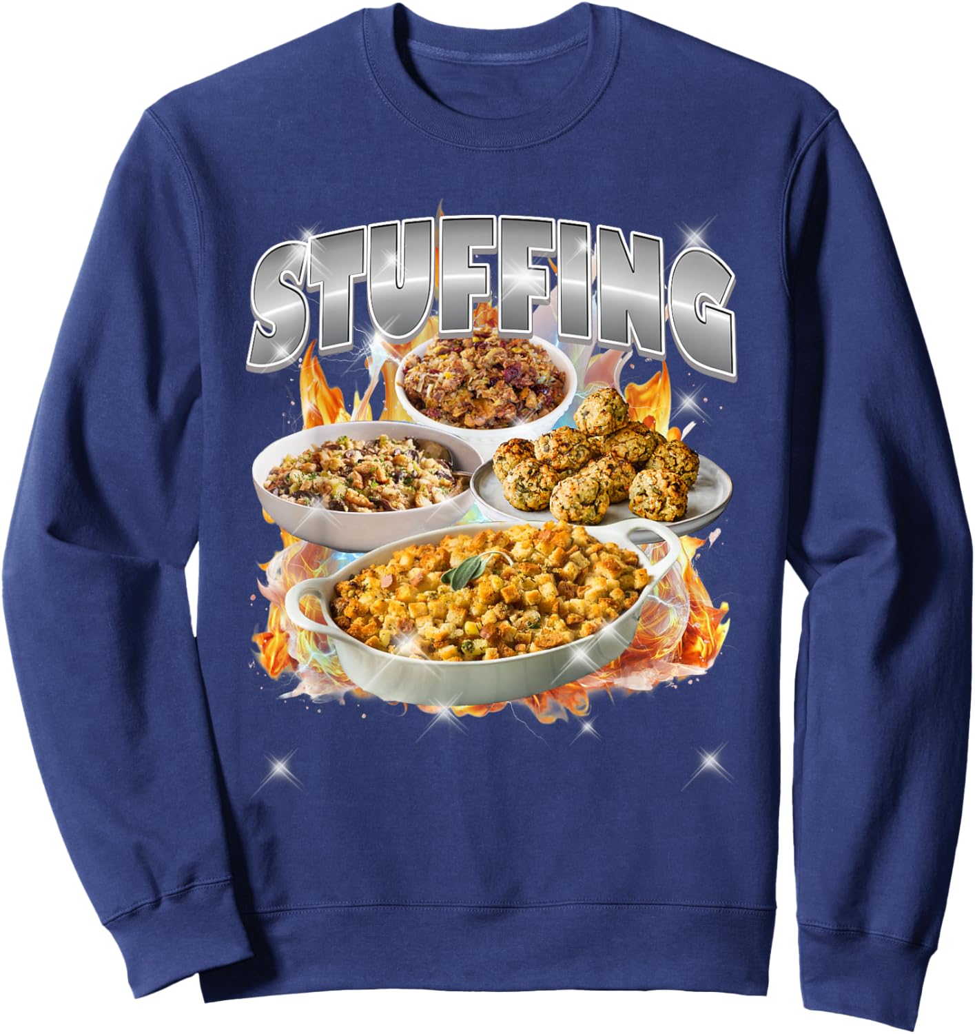 Thanksgiving Stuffing Bootleg 90's Rap Rock Vintage Funny Sweatshirt - Sweatshirt | Navy