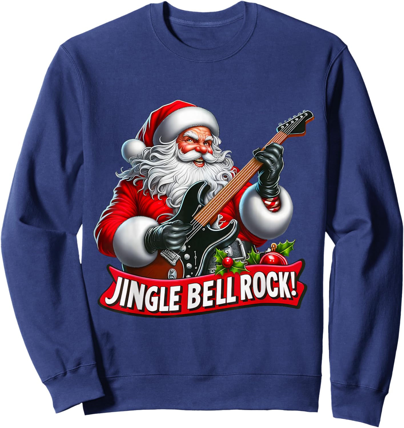 Jingle Bell Rock Santa with Guitar Christmas Men Sweatshirt - Sweatshirt | Navy