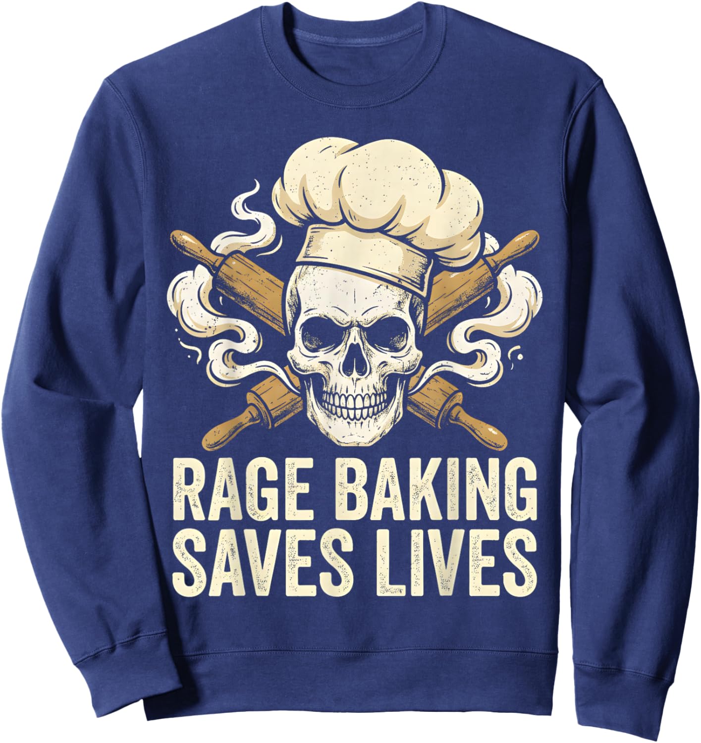 Rage Baking Saves Lives Skull Baker X Wooden Rolling Pin Sweatshirt - Sweatshirt | Navy