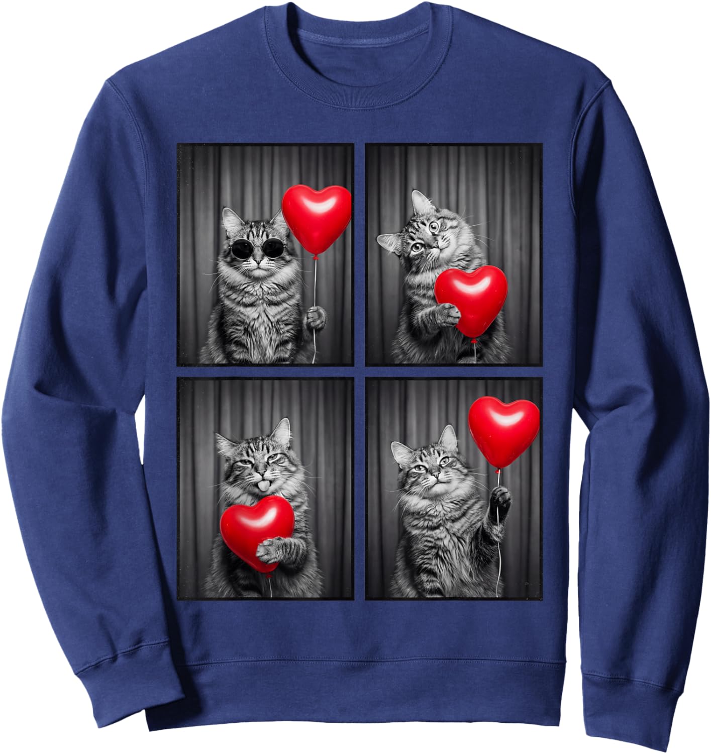 Funny Cat Photobooth Kitten Lover Design Valentines Sweatshirt - Sweatshirt | Navy