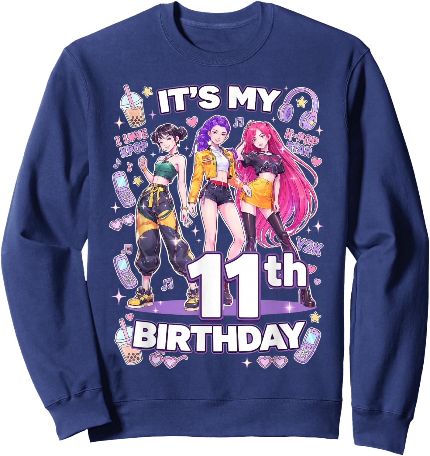 11th Birthday 11 Year Old Girl Korean Pop Kpop Bday Party Sweatshirt - Sweatshirt | Navy