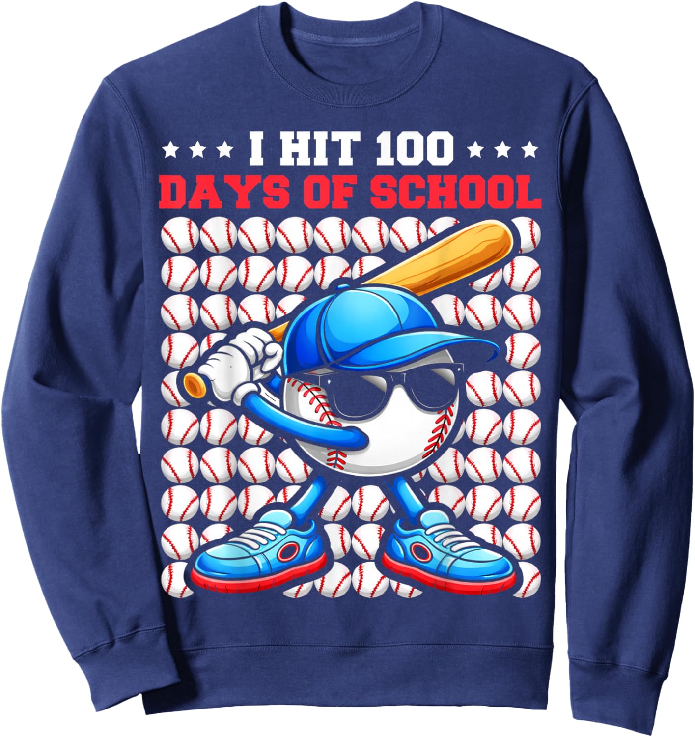 I Hit 100 Days of School Funny Baseball Player Kids Boys Son Sweatshirt - Sweatshirt | Navy