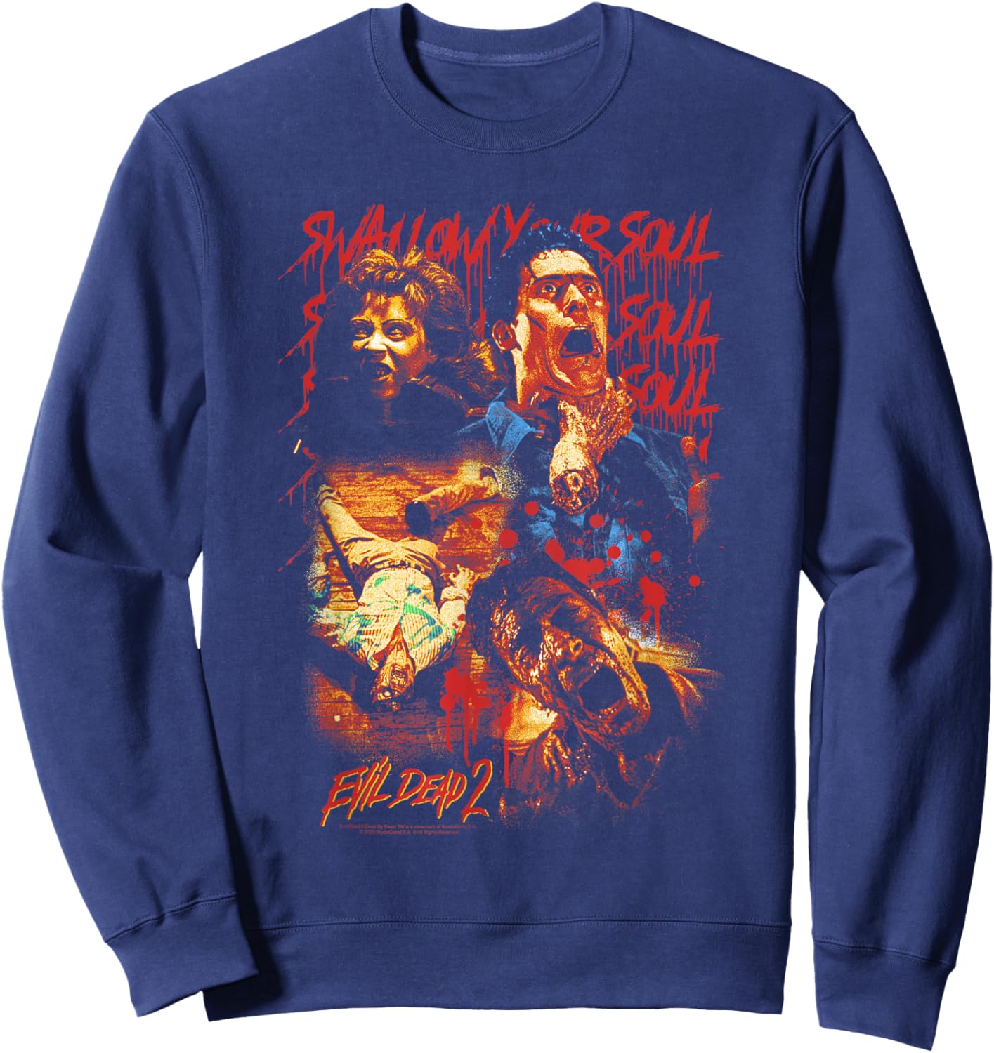 Evil Dead 2 Swallow Your Soul Collage Horror Movie Sweatshirt - Sweatshirt | Navy