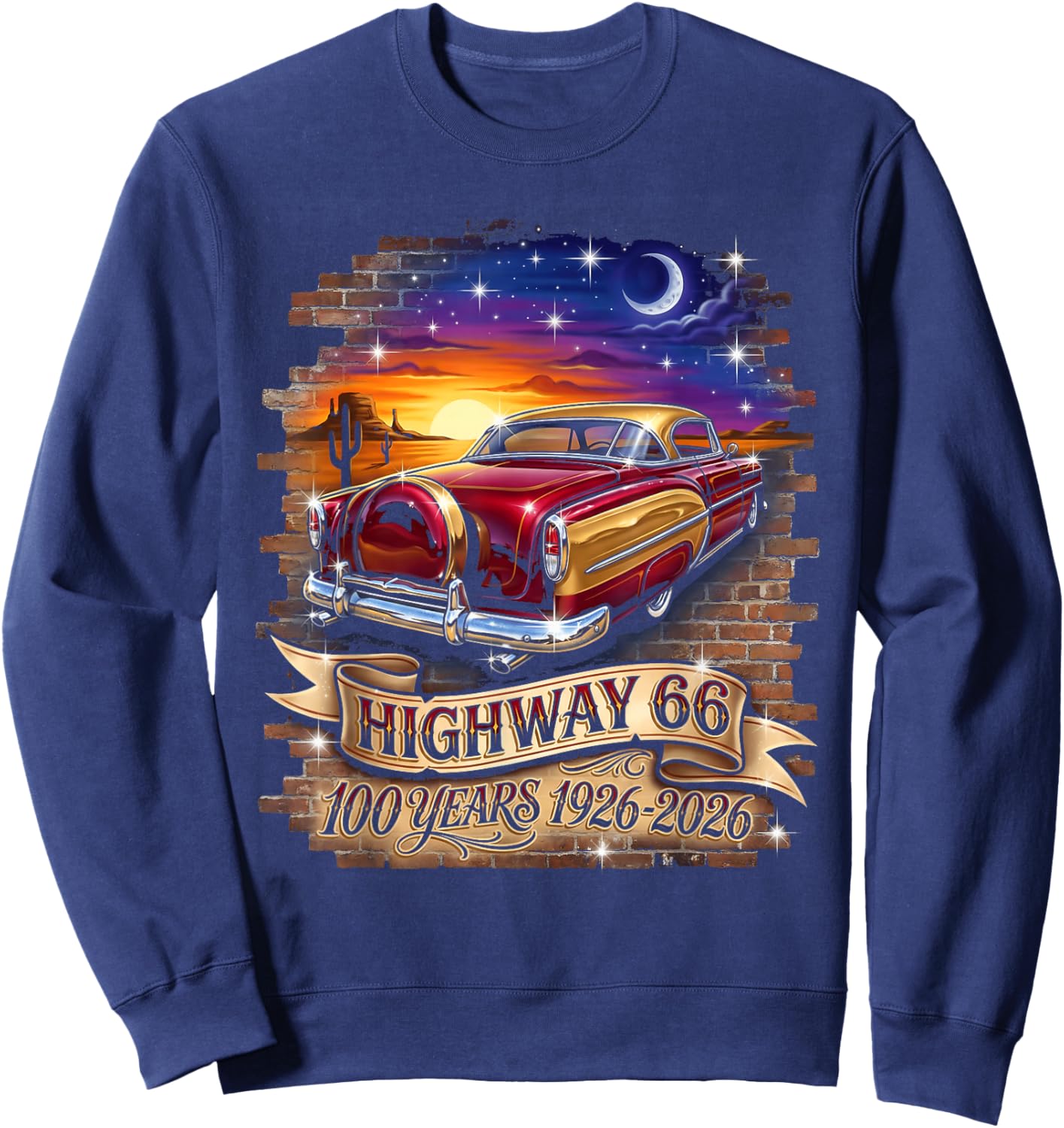 Highway 66 Classic Car 100 Year Anniversary 1926-2026 Sweatshirt - Sweatshirt | Navy