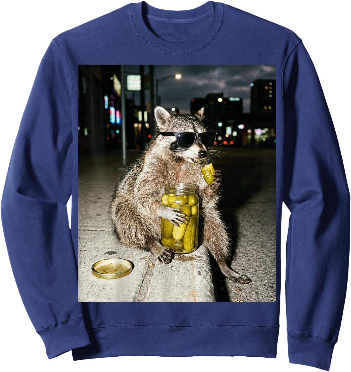Funny Raccoon Eating Pickles Meme Men Women Sweatshirt - Sweatshirt | Navy