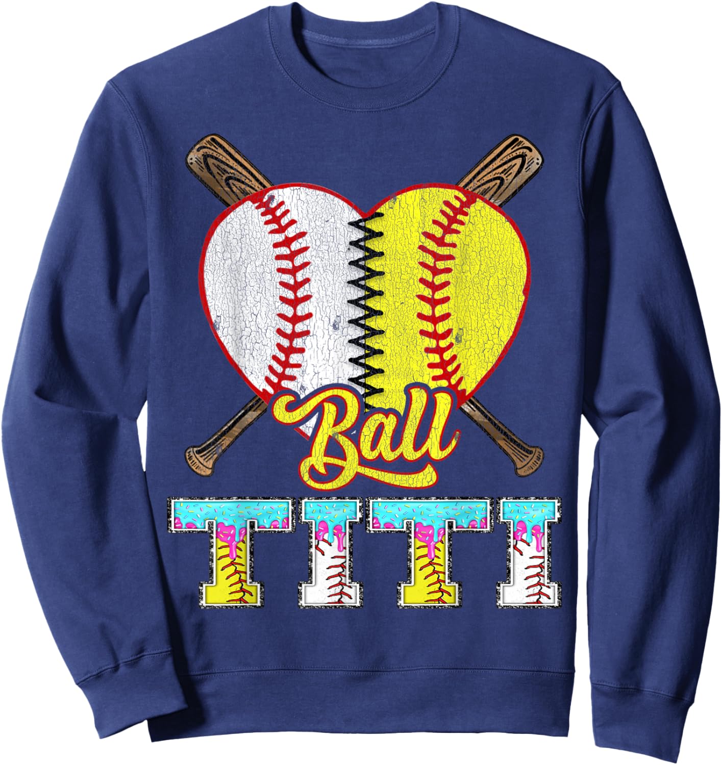 Titi of Both Half Baseball Softball Ice Cream Drip Sweatshirt - Sweatshirt | Navy