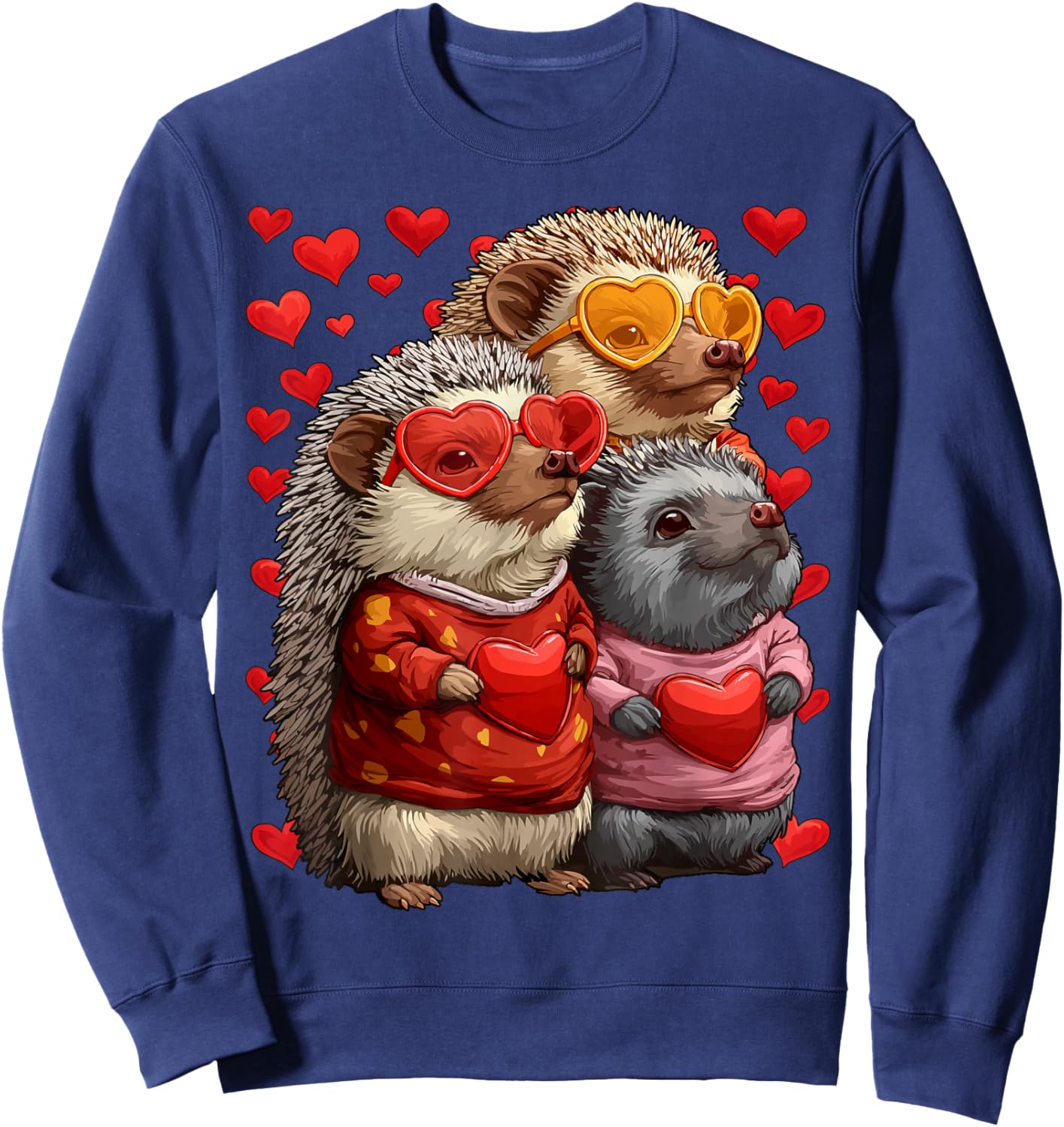 Cute Hedgehogs with Heart Sunglasses Valentines Day Hearts Sweatshirt - Sweatshirt | Navy