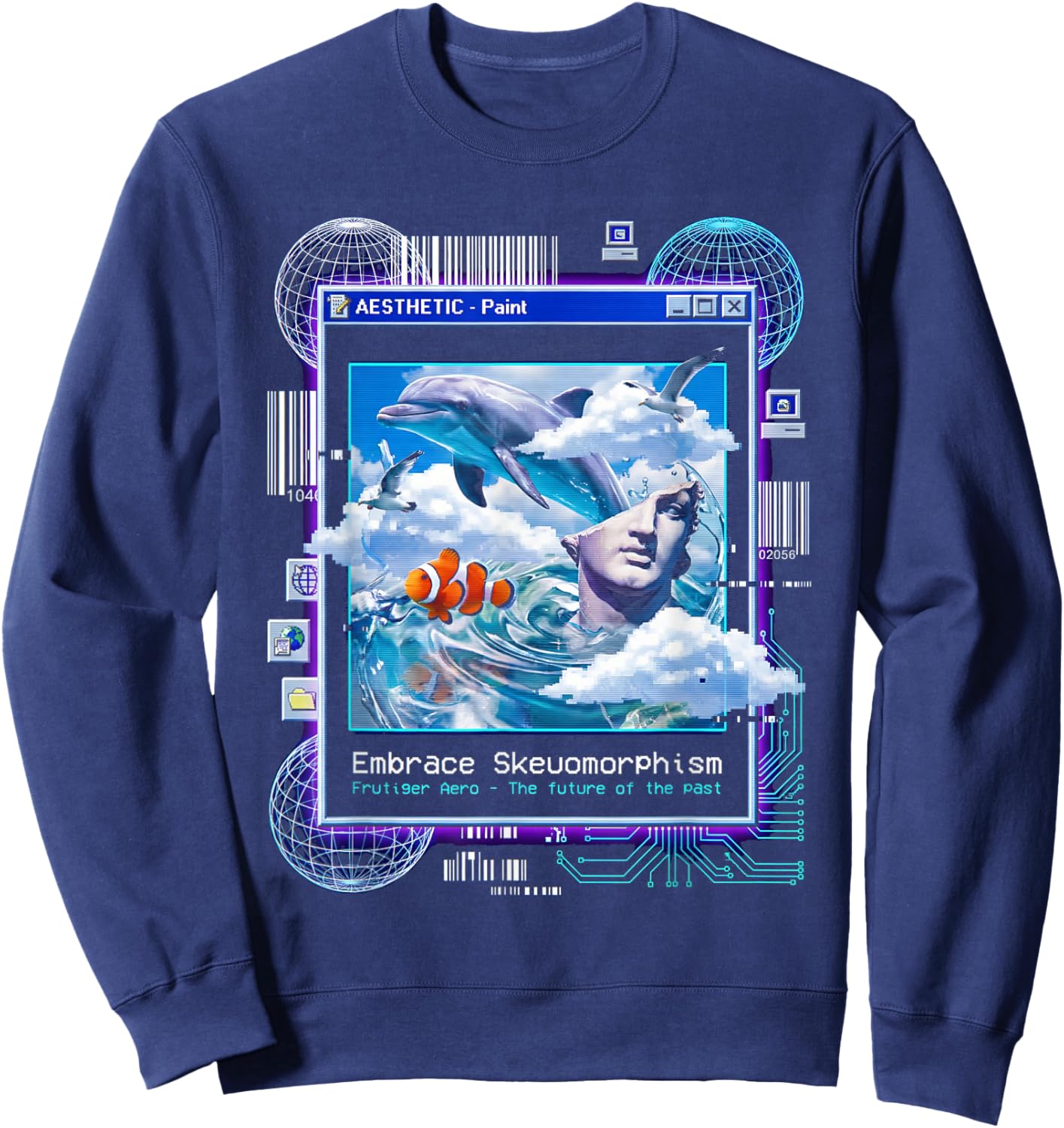 Frutiger Aero Skeuomorphism Vaporwave Aesthetic Glitch Art Sweatshirt - Sweatshirt | Navy