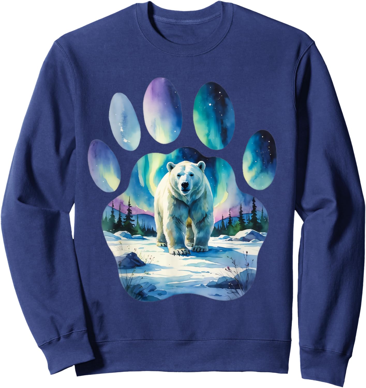 Polar Bear with Northern Lights in Paw-Shaped Frame Sweatshirt - Sweatshirt | Navy
