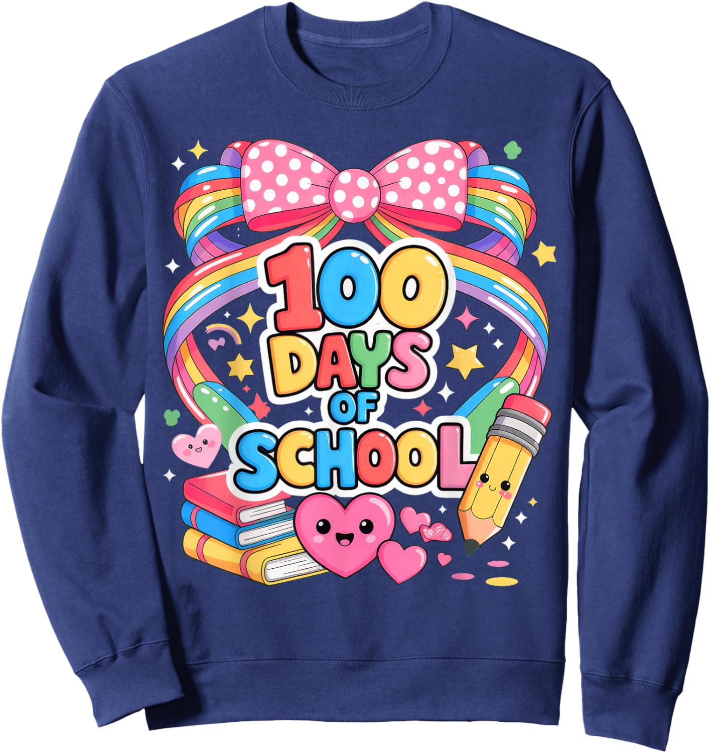 100th Day of School 100 Days Teacher Coquette Bow Sweatshirt - Sweatshirt | Navy