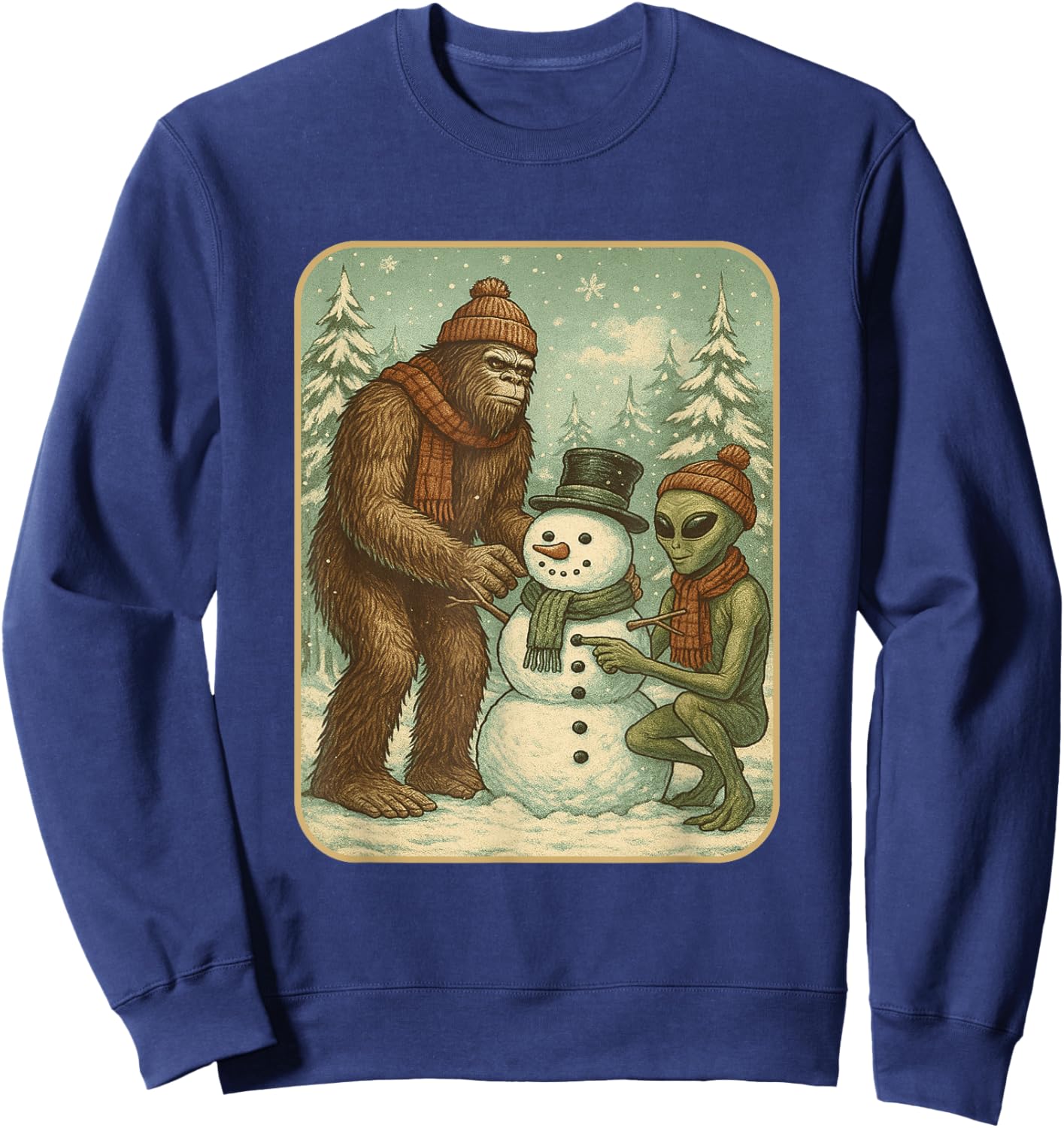 Winter Bigfoot Alien Snowman Christmas Men Boys Women Sweatshirt - Sweatshirt | Navy