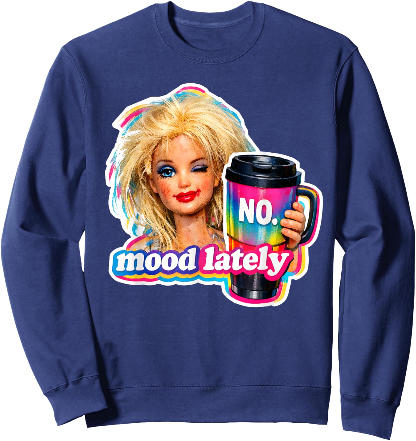 Retro Doll Face Meme Dolls Plastic Digusting Doll Face Meme Sweatshirt - Sweatshirt | Navy
