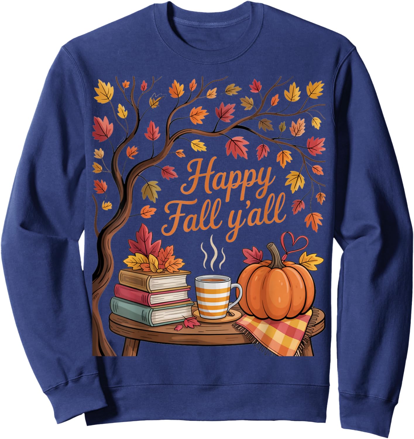 Happy Fall Y'all Floral Pumpkin Autumn Coffee Women Sweatshirt - Sweatshirt | Navy